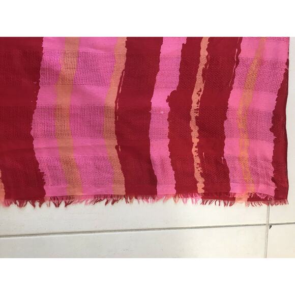 Guess Rectangular Scarf Striped Fringe Color Block FLAWS - Picture 7 of 12
